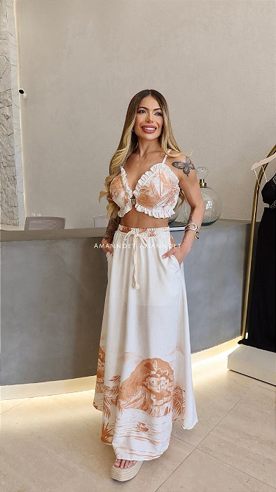 Conj. Cropped Babado/Saia Longa !