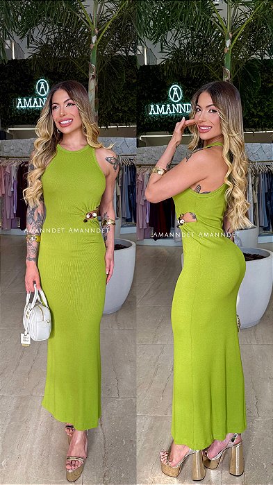 Vestido Longo Slim Com Detalhe na Cintura Open !