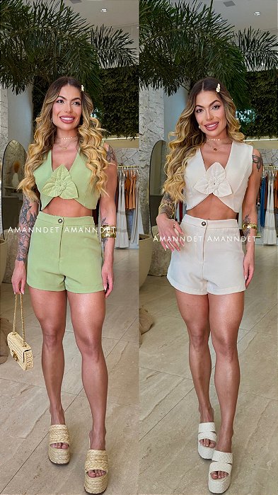 Conj. Alfaitaria Short/Cropped Flor 5 Estrelas !