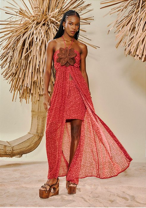 Conj. Kafta Flor Crochê/Saia Curta Open !