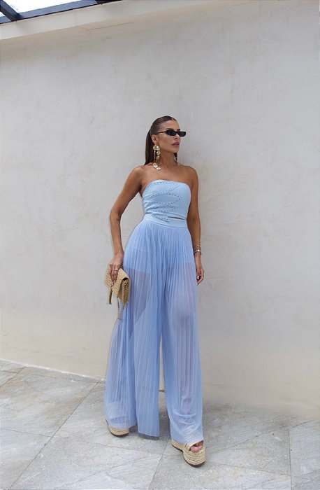 Conj. TQC/Pantalona Tule Plissado 5 Estrelas !