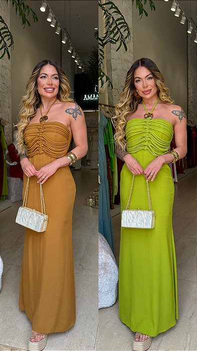 Vestido Longo Frente Única Com Busto Drapeado Open !