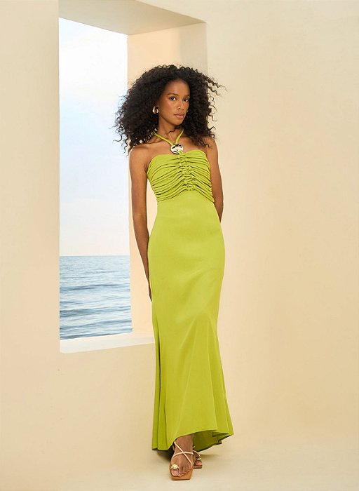 Vestido Longo Frente Única Com Busto Drapeado Open !