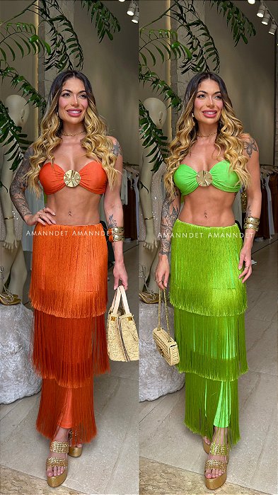 Conj. Malha Saia/Franjas Top TQC 5 Estrelas !