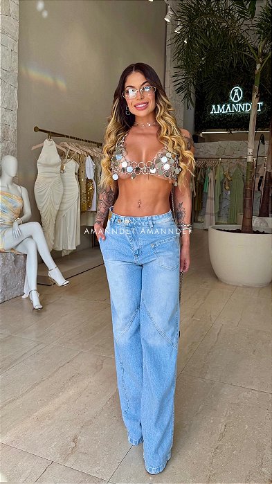 Calça Jeans Wide Leg Bolso Frontal !