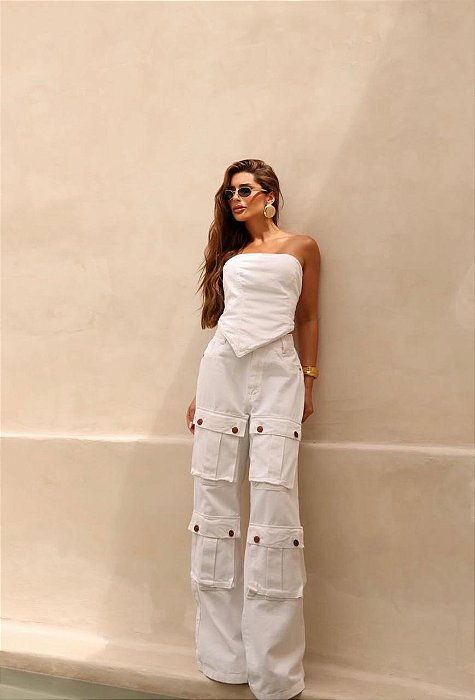 Conj. Jeans Cropped TQC Assimetrico/Calça Cargo !