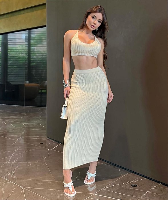Conj. Maitê Tricot Cropped/Saia Longuete !
