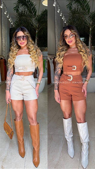 Conj. Alfaiataria Cropped/Shorts Fivela 5 Estrelas !