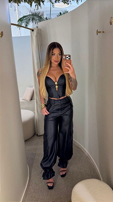 Conjunto Calça Cargo/Couro P.U “My” !