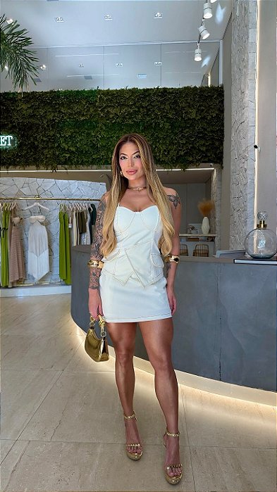 Conj. Sarja Blusa Bolsos/Saia C/Short !