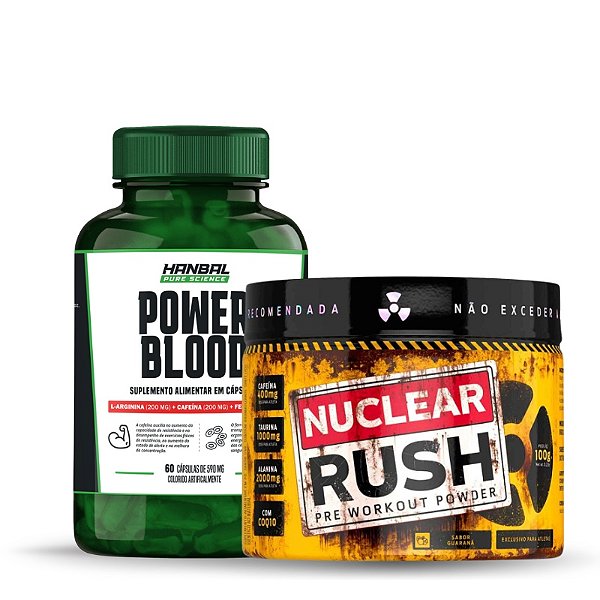 Kit Power Blood Vasodilatador 60caps + Pré Treino Nuclear Rush 100g