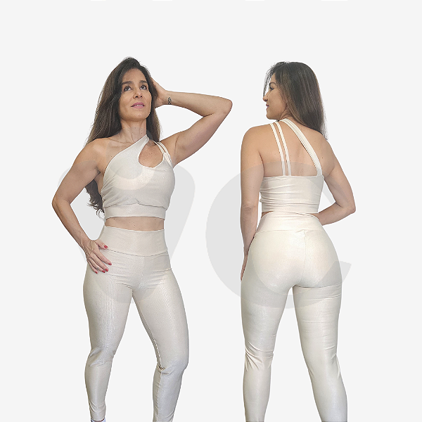 CONJUNTO CANELADO DE COMPRESSÃO OFF-WHITE