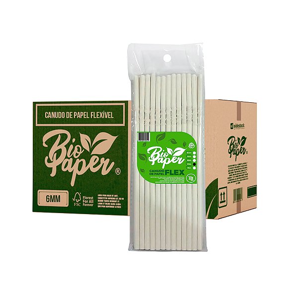 Canudo de Papel Branco Flexível 6mm 25 unidades - Bio Paper