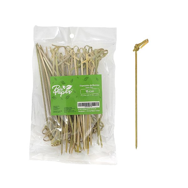 Espeto De Bambu C/ Nó  15cm C/50 unidades - Bio Paper