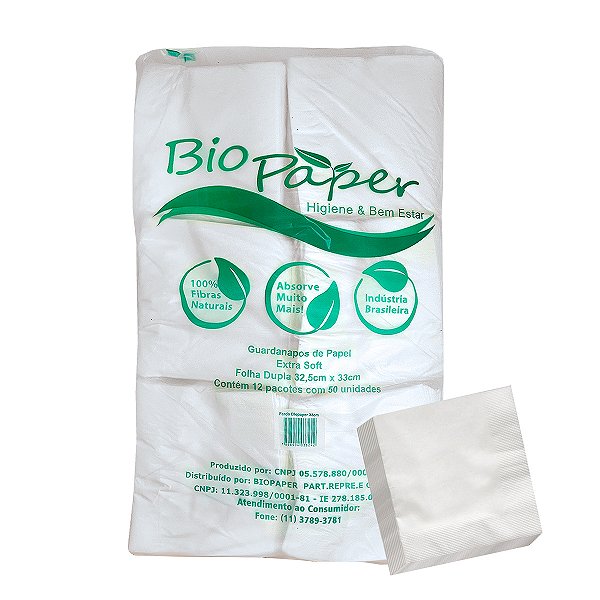 Guardanapo de Papel Folha Dupla 32,5cm x 33cm 600 Folhas - Bio Paper