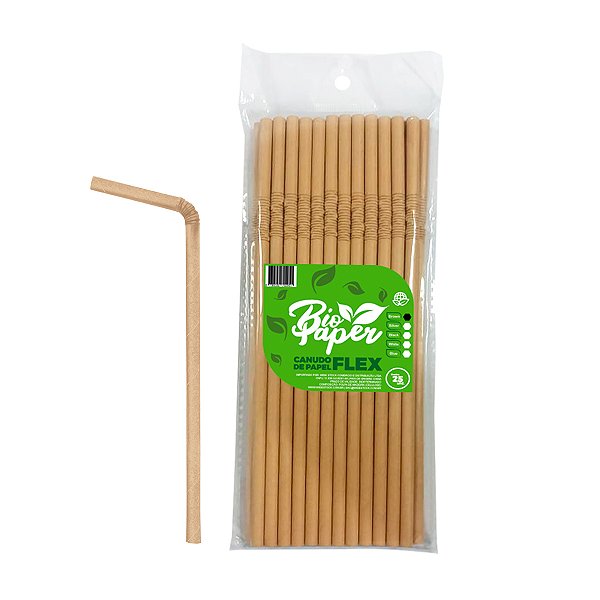 Canudo de Papel Flexível 6mm Marrom com 25 unidades BioPaper