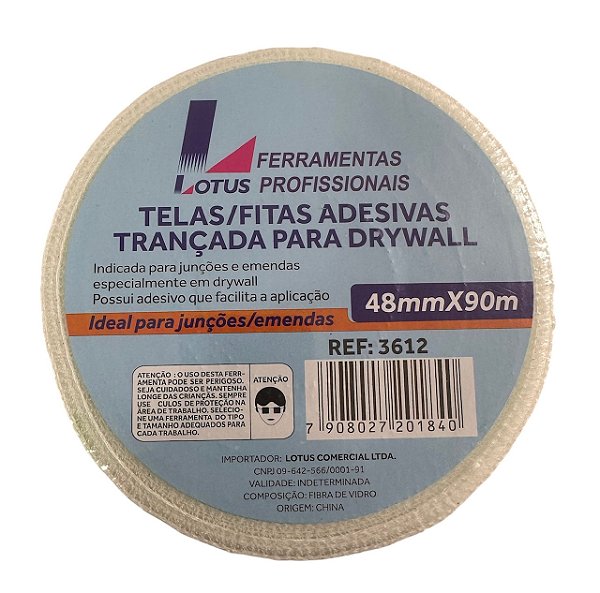 Fita Telada Adesiva Trançada Para Drywall Gesso Junta Trincas Isopor 90 M X 48 MM Lotus Profissional