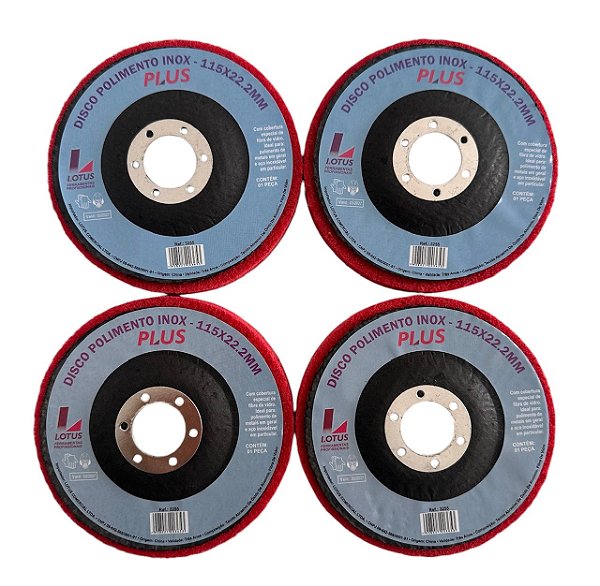 4 Discos Para Polimento Inox 115mm 4 1/2 Lotus