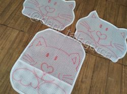 Jogo de banheiro 3 peças gatinho talagarça grossa /Dani talagarça
