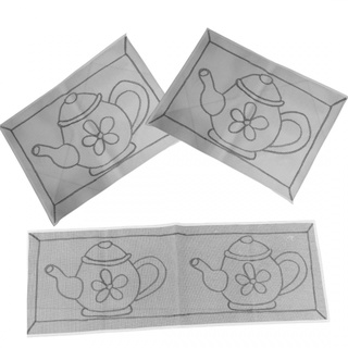 jOGO DE COZINHA bule com bordas talagarça desenhada