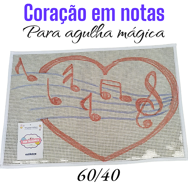 Talagarça desenhada coração em notas 60/40 para agulha mágica