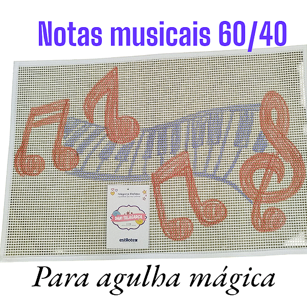 Talagarça desenhada notas musicais para agulha mágica 60/40