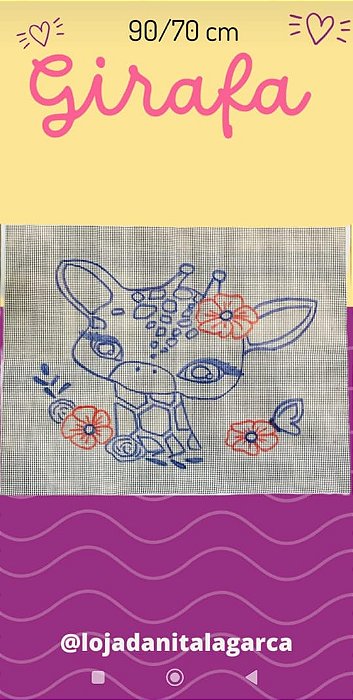 TALAGARÇA DESENHADA GIRAFA COM FLORES