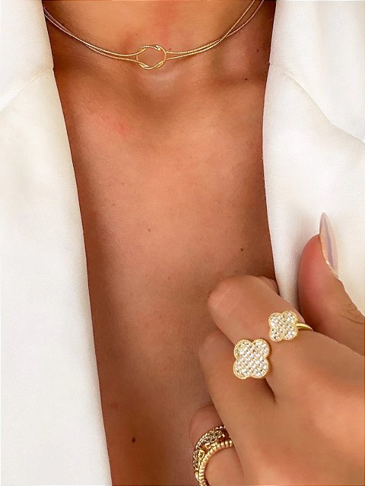 CHOKER DE NÓ - 36CM + 5CM EXTENSOR - FOLHEADA A OURO 18K