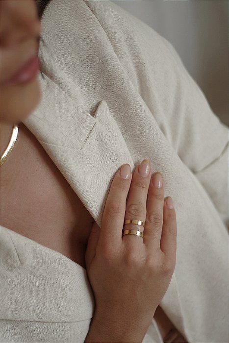 Anel Regulável Duplo Liso em Banho de Ouro 18 k