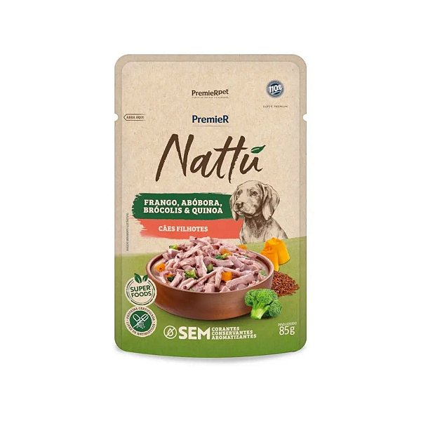 Ração Úmida Premier Nattu Frango, Abóbora, Brócolis & Quinoa Caes Filhotes 85G