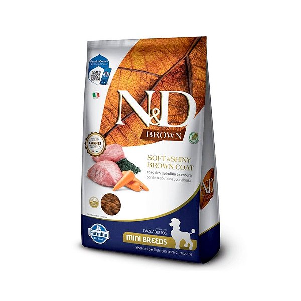 Ração N&D Brow Mini Adulto Cordeiro, Spirulina, Cenoura 2Kg