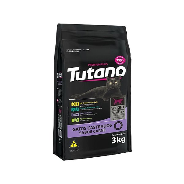 Ração Tutano Gatos Castrados Carne 3Kg
