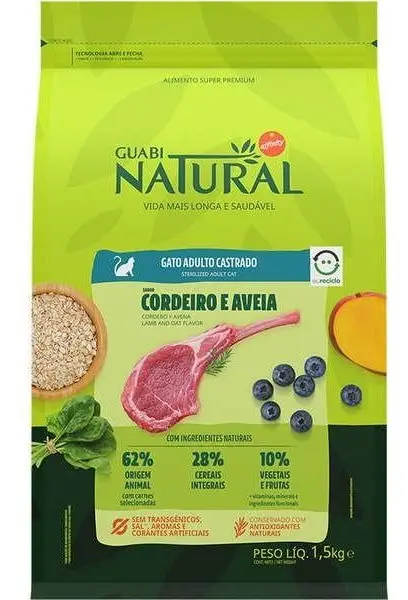 Guabi Natural Gato Castrado Cordeiro E Aveia 1,5 Kg