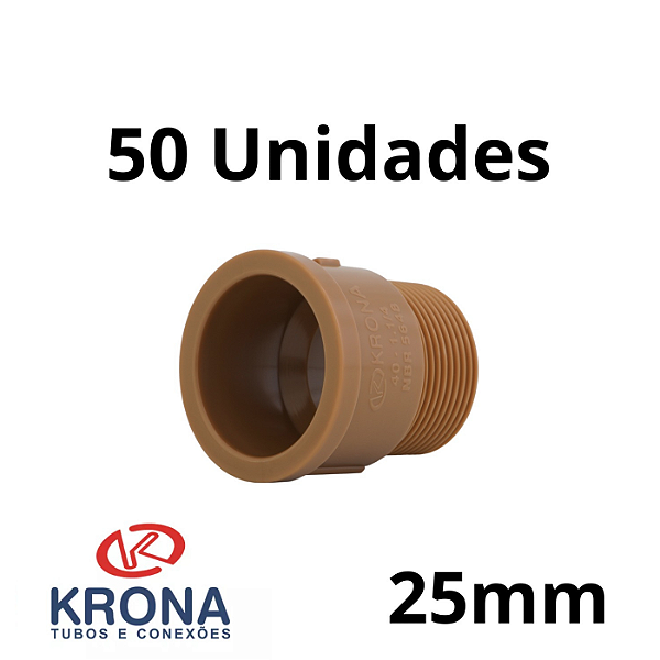 KIT 50 ADAPTADORES SOLDÁVEIS CURTOS DE 25MM X 3/4" - KRONA