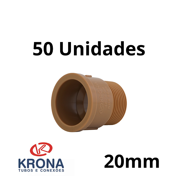 KIT 50 ADAPTADORES SOLDÁVEIS CURTOS DE 20MM X 1/2" - KRONA