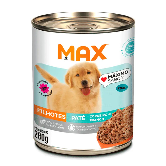 Ração Úmida Max Cães Filhotes Patê Cordeiro e Frango 280 g