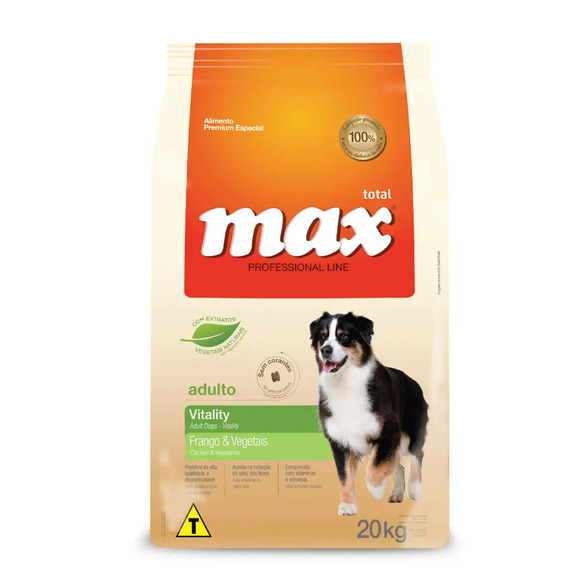 Ração Max Professional Line Vitality Cães Adultos Frango e Vegetais 20 Kg