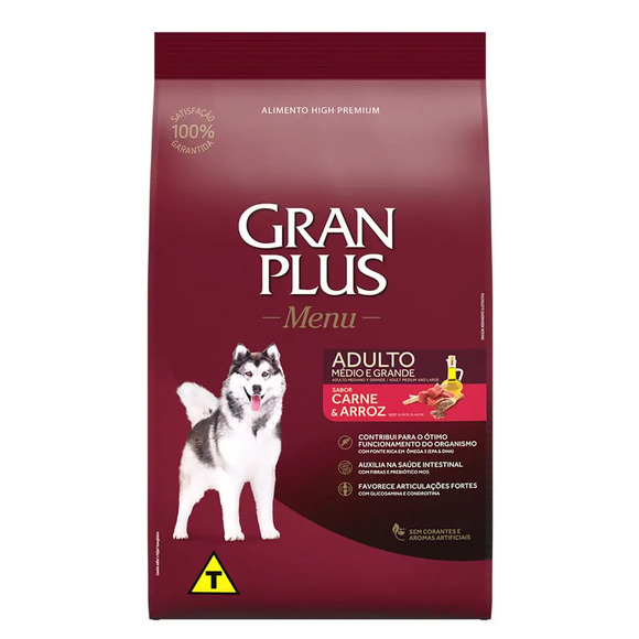 Ração GranPlus Menu Cães Adultos Carne e Arroz 10,1 kg