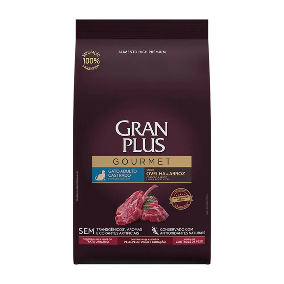 Ração GranPlus Gourmet Gatos Adultos Castrados Ovelha e Arroz 3 kg