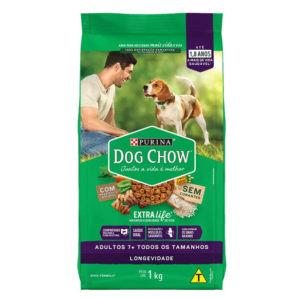 Ração Dog Chow Cães Adultos 7+ Longevidade Carne, Frango e Arroz 1 kg