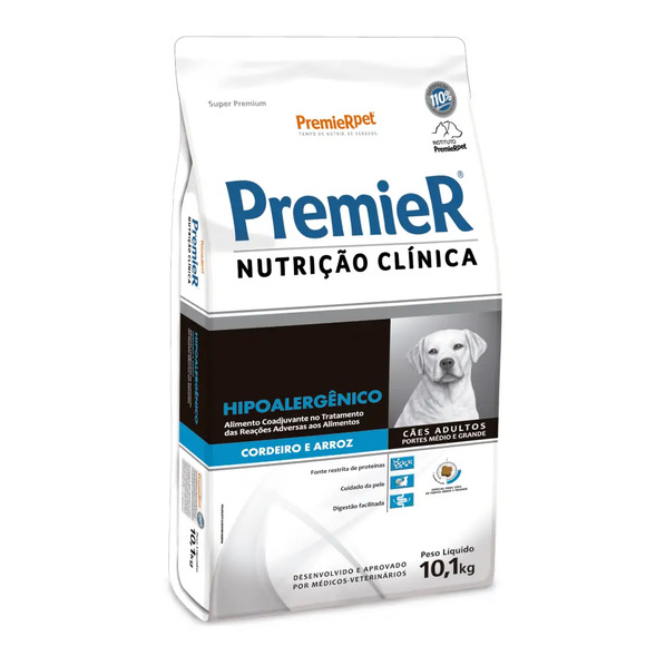 Ração Premier Nutrição Clínica Hipoalergênico Cães Médio e Grande Porte Cordeiro e Arroz 10,1 kg