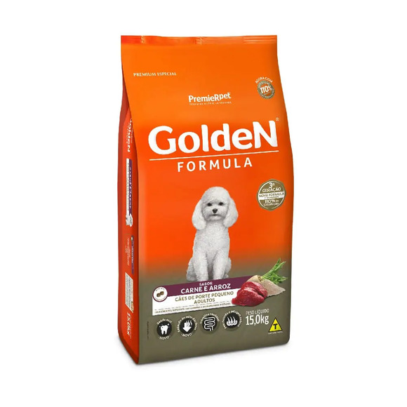 Ração Golden Formula Cães Adultos Raças Pequenas Carne e Arroz Mini Bits 15 kg
