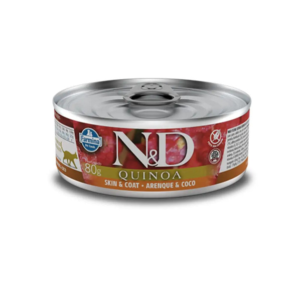 Ração Úmida N&D Quinoa Gatos Adultos Skin e Coat Arenque e Coco 80 g