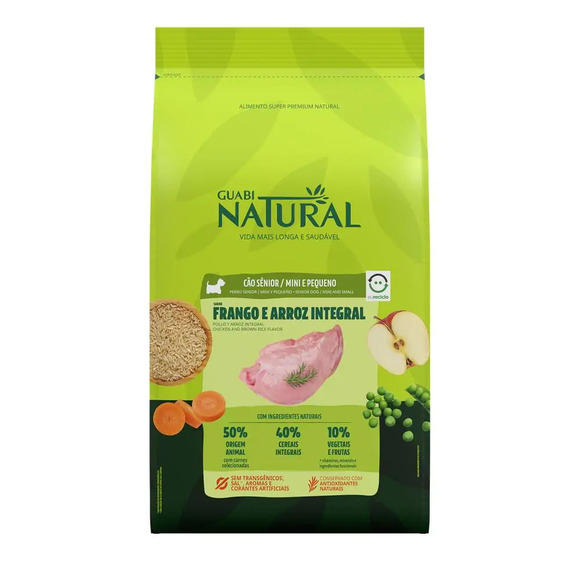 Ração Guabi Natural Cães Sênior Raças Mini e Pequeno Frango e Arroz Integral 10,1 kg