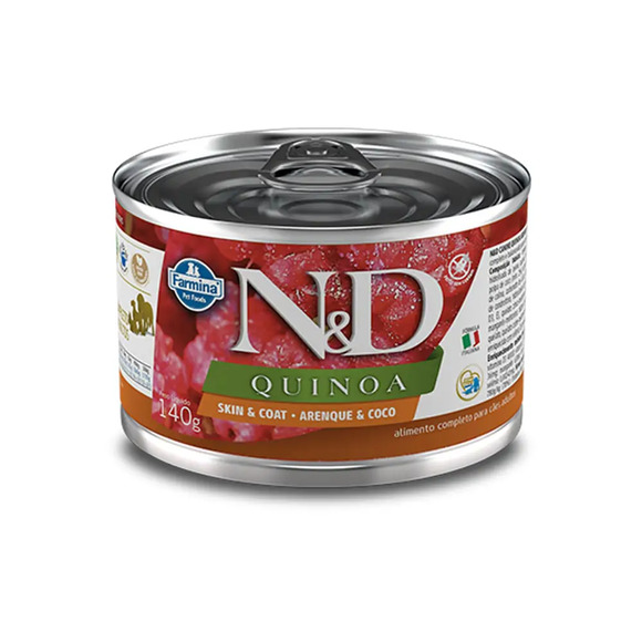 Ração Úmida N&D Quinoa Cães Skin e Coat Arenque e Coco 140 g