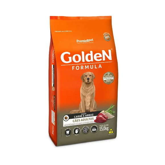 Ração Golden Fórmula Cães Adultos Carne e Arroz 15 kg