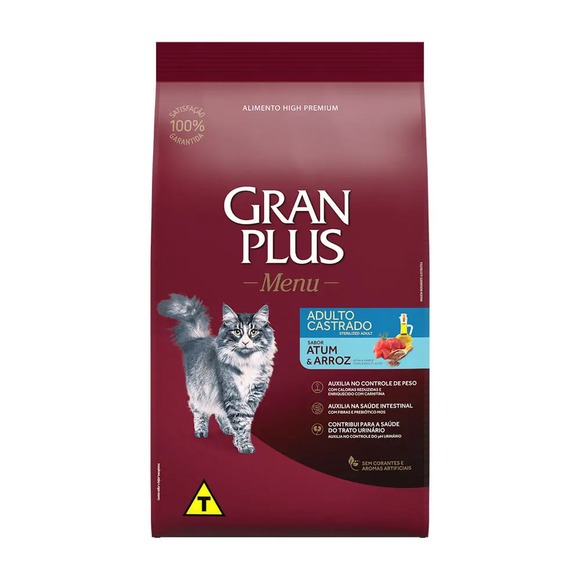 Ração Gran Plus Gatos Castrados Atum e Arroz 10,1 kg