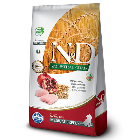 Ração N&D Ancestral Grain Cães Puppy Medium Frango 10,1 kg
