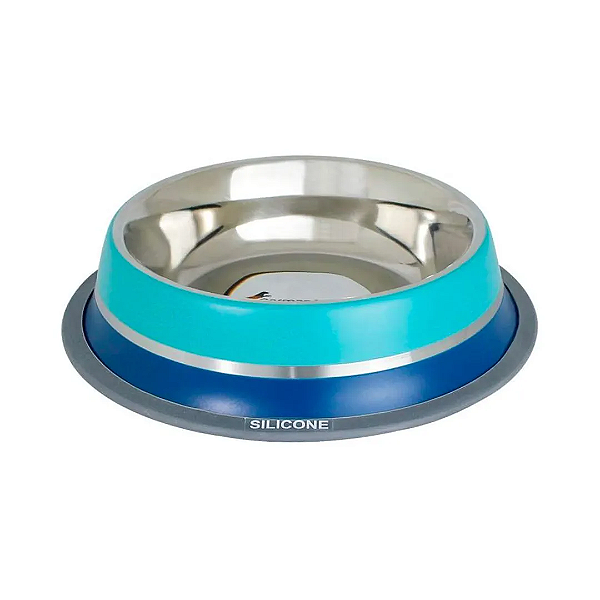 Comedouro Inox Duas Cores Dual Azul G