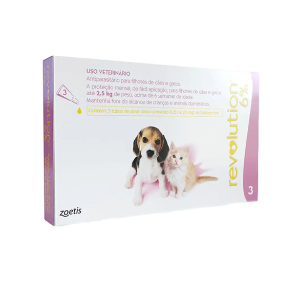 Antipulgas Revolution 6% para Cães e Gatos até 2,5kg 3 Tubos